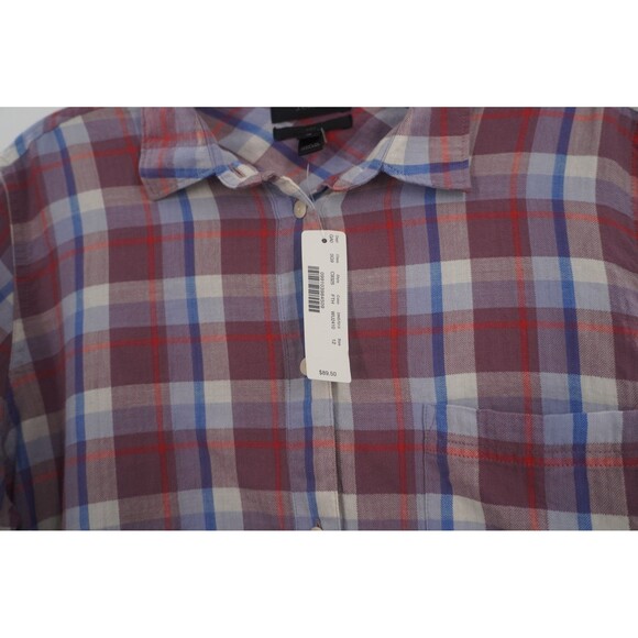 J.Crew Women Boy Fit Plaid Flannel Button Up Shirt Purple Blue & Red Check Sz 12 - Picture 7 of 10